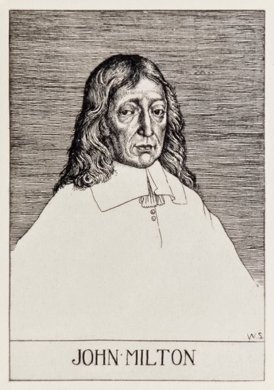 Frontispice portrait de John Milton de Le Paradis perdu, une série de 12 illustrations gravées par William Strang - William Strang